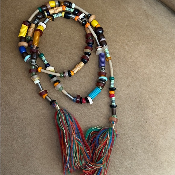 Multicolor African Beaded Necklace with Tassels - Picture 2 of 7